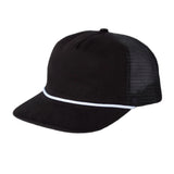 Black cap with white rim on a beige background