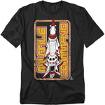 Black t-shirt featuring bold vintage-style artwork of a white and red rocket with the words “Missile Command” in retro block lettering along the sides.
