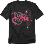 Black The Dark Crystal T-shirt featuring the movie’s iconic magenta logo beside the crystal shard, rendered in a sparkling, mystical design that captures the fantasy aesthetic of Jim Henson’s 1982 classic.
