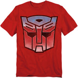 Red t-shirt featuring the metallic silver, blue, and red Transformers Autobot logo centered on the chest.