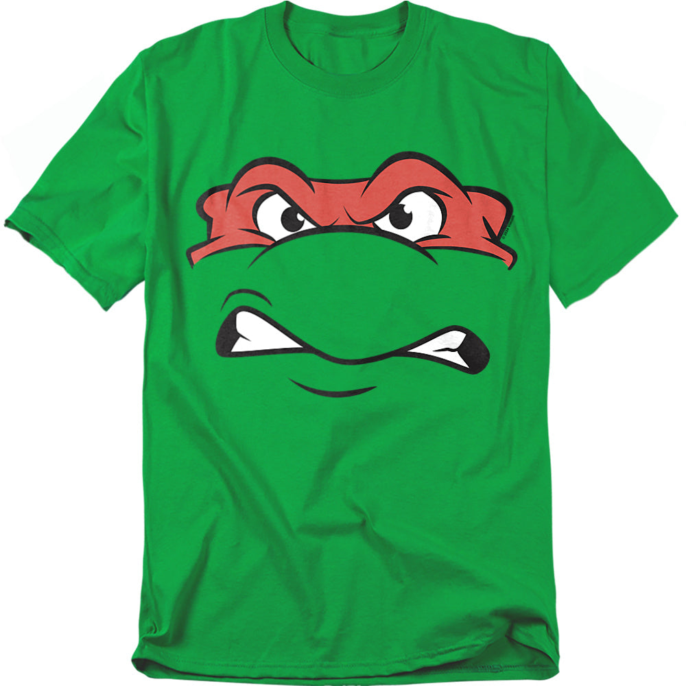 Green t-shirt featuring Raphael’s face from Teenage Mutant Ninja Turtles with an angry cartoon expression in red mask.