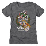 Heather gray t-shirt featuring Voltron inside a festive Christmas wreath with holly and berries.