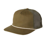 Green trucker cap with white rim on a beige background