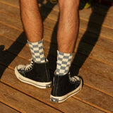 Checkered Crew Socks – Slate Blue & Cream