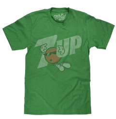 Green t-shirt with the vintage 7UP logo and Cool Spot mascot wearing sunglasses and sneakers.