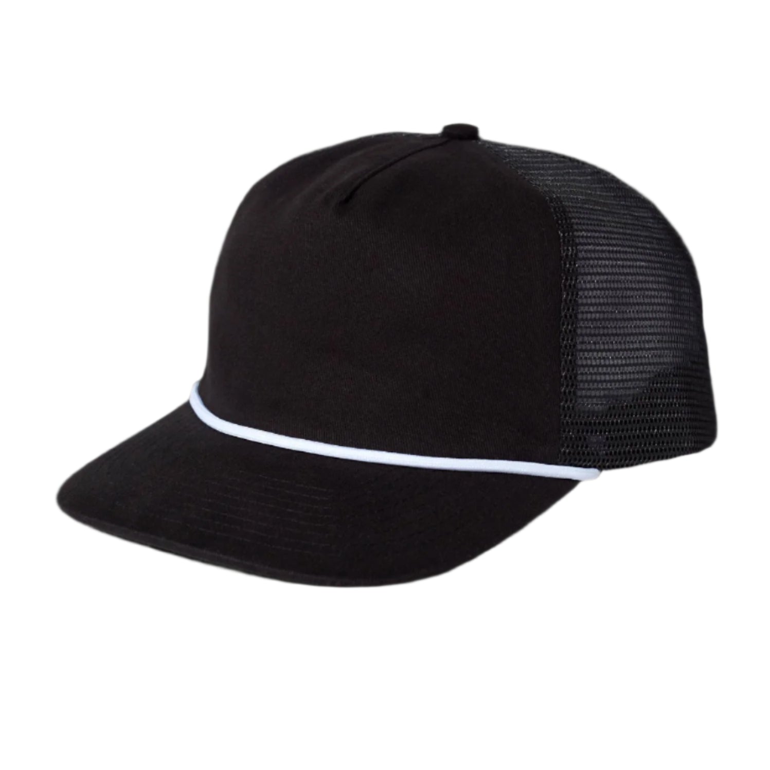 Black cap with white rim on a beige background
