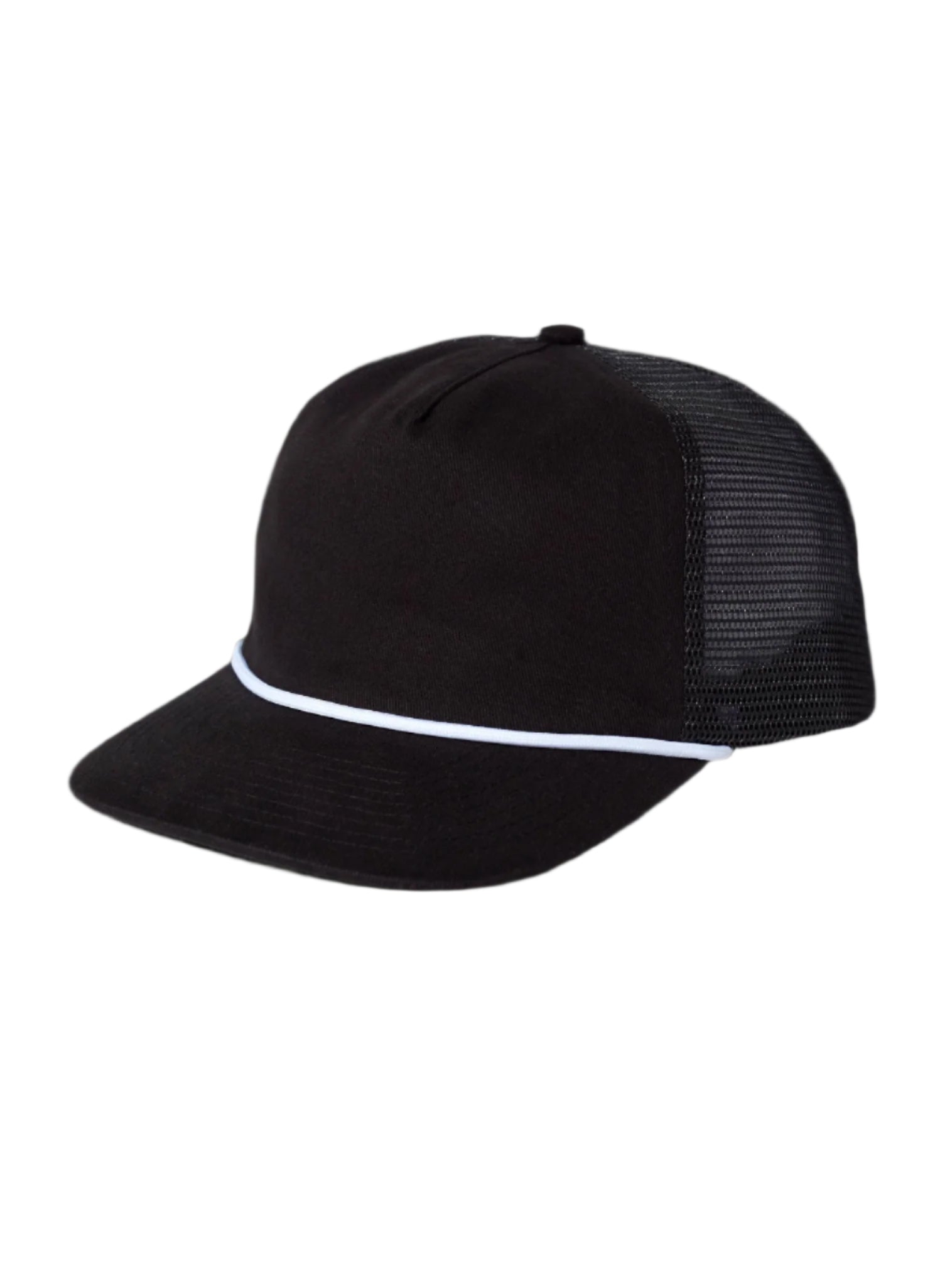 Black cap with white rim on a beige background