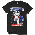 Black t-shirt with 'U.S. Arnie' graphic and Garbage Pail Kids branding on a white background.