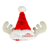 Red plush Santa hat with white faux fur trim, glittery antlers on each side, and “National Lampoon’s Christmas Vacation” embroidered on the brim.