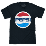 Navy t-shirt with the classic red, white, and blue Pepsi circle logo across the chest.