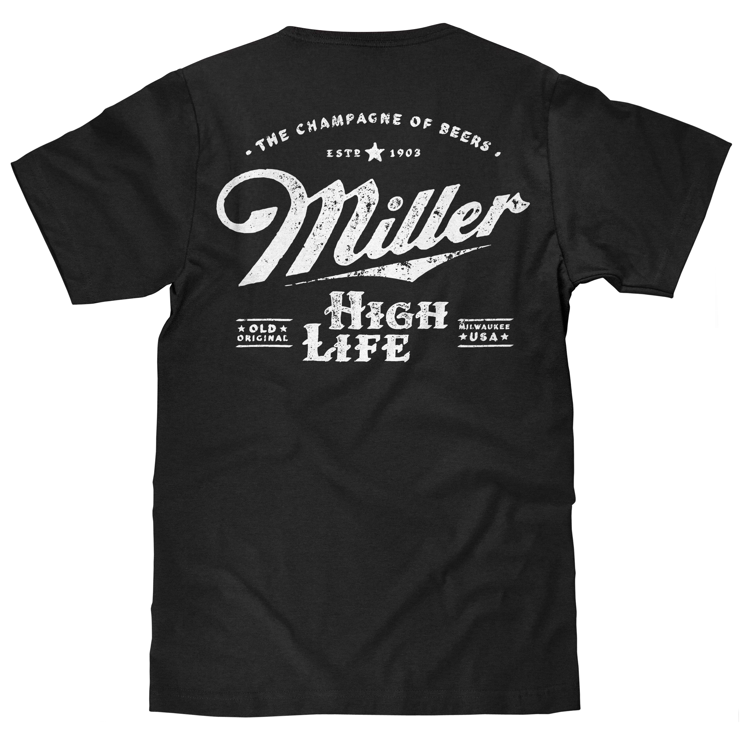Miller High Life Logo Front and Back Print T-Shirt - Black
