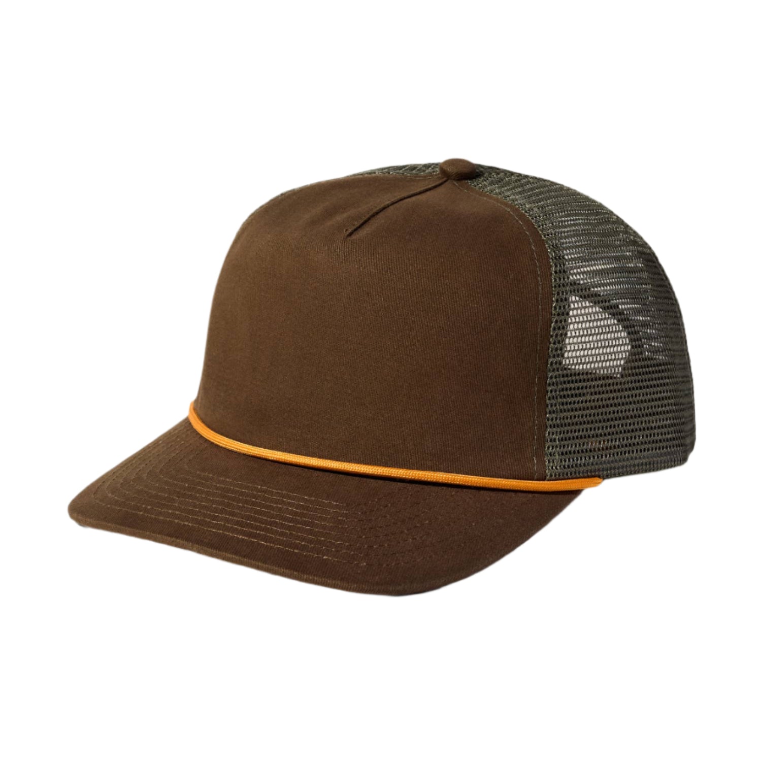 Brown cap with mesh back on a beige background