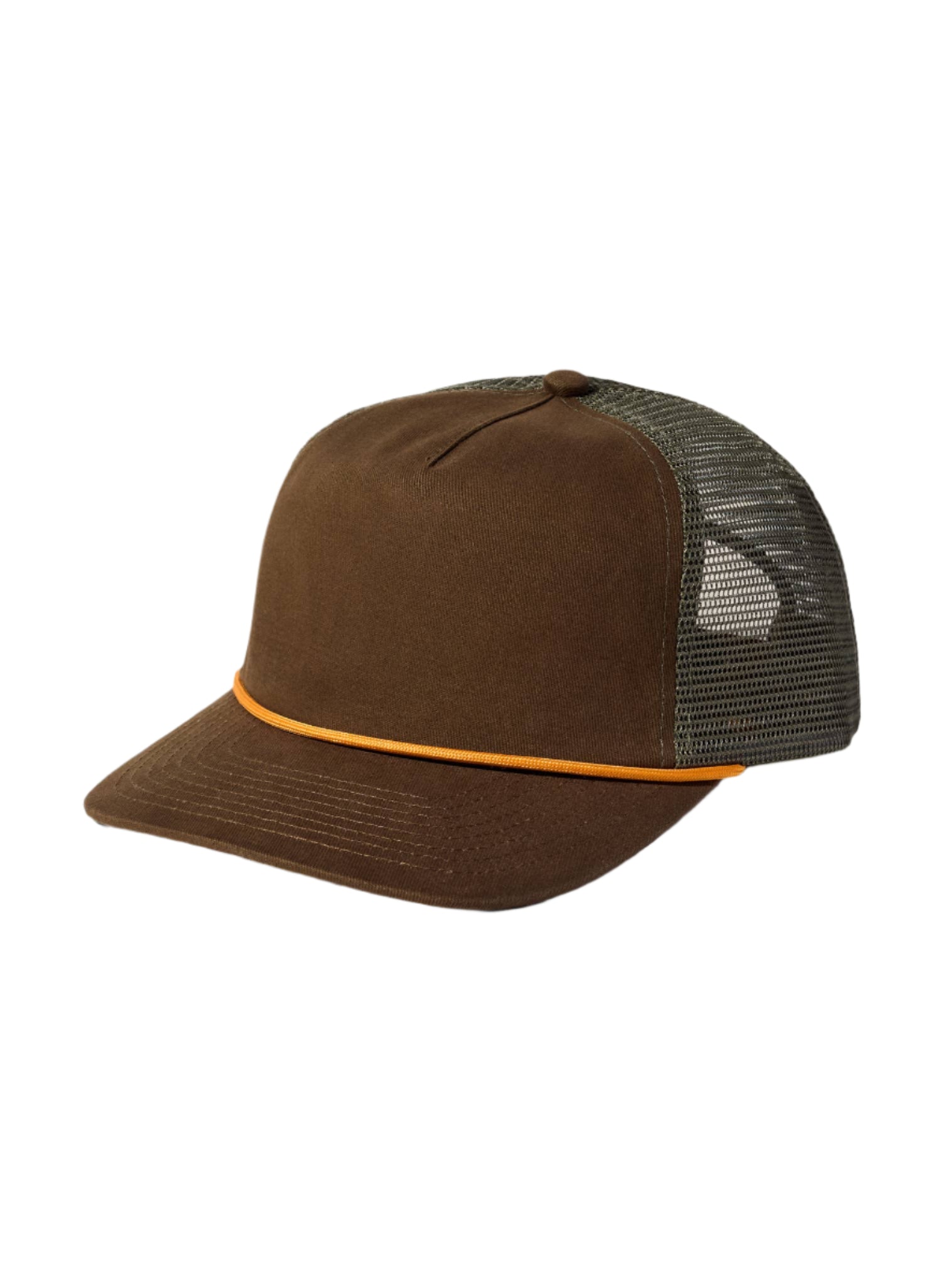 Brown cap with mesh back on a beige background