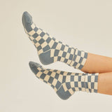 Checkered Crew Socks – Slate Blue & Cream