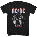 Black AC/DC T-shirt with distressed logo and circular band photo graphic reading “Highway to Hell.”