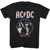 Black AC/DC T-shirt with distressed logo and circular band photo graphic reading “Highway to Hell.”