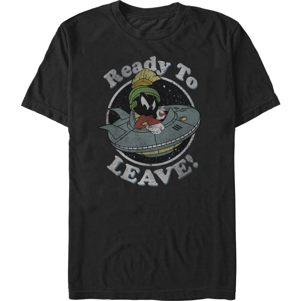 Vintage distressed Marvin the Martian cartoon t-shirt featuring Ready To Leave slogan and UFO artwork