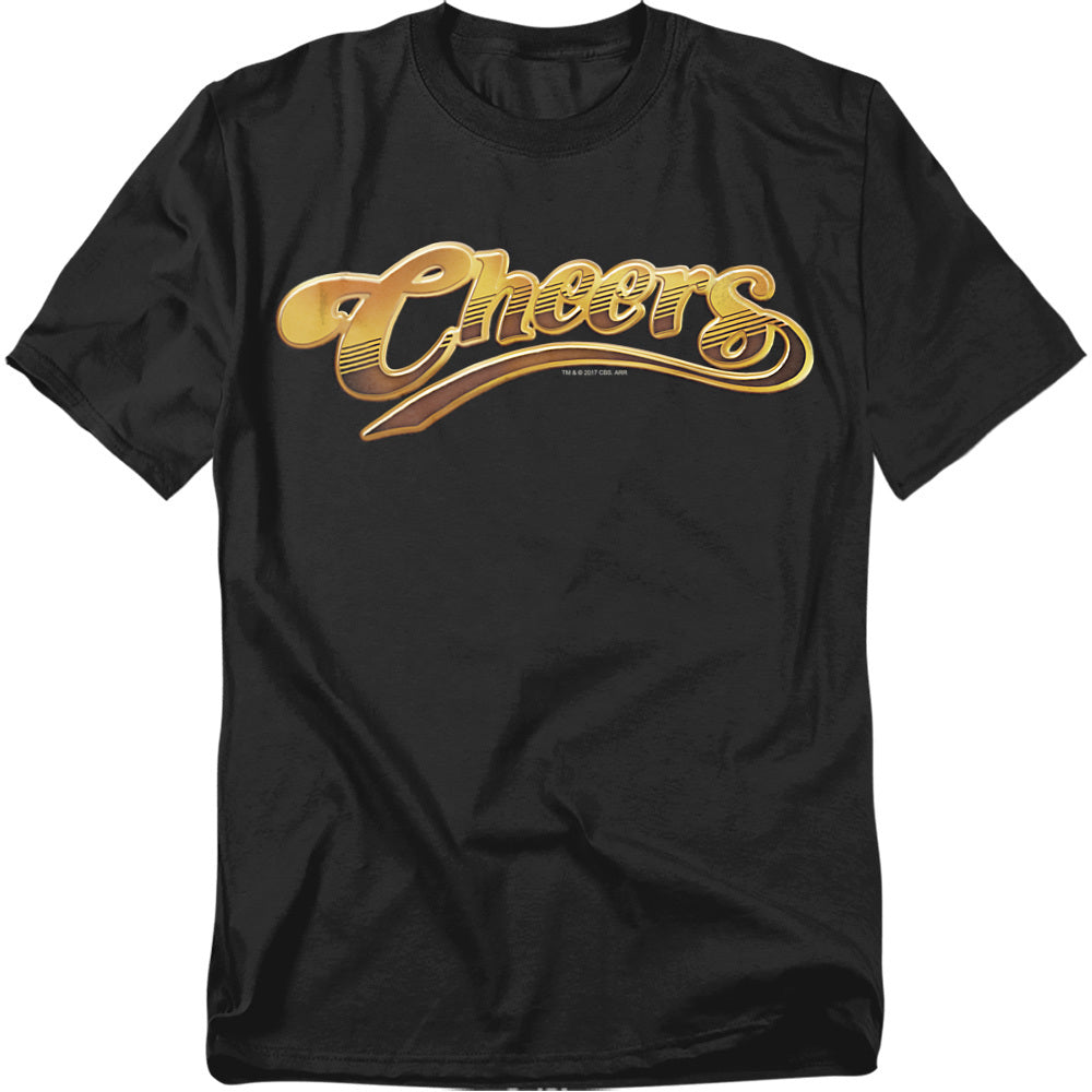Black t-shirt featuring the classic golden Cheers logo from the TV sitcom.