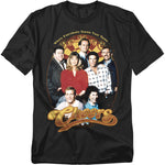 Black t-shirt featuring the Cheers cast with the classic logo and tagline “Where Everybody Knows Your Name.”
