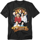 Black t-shirt featuring the Cheers cast with the classic logo and tagline “Where Everybody Knows Your Name.”