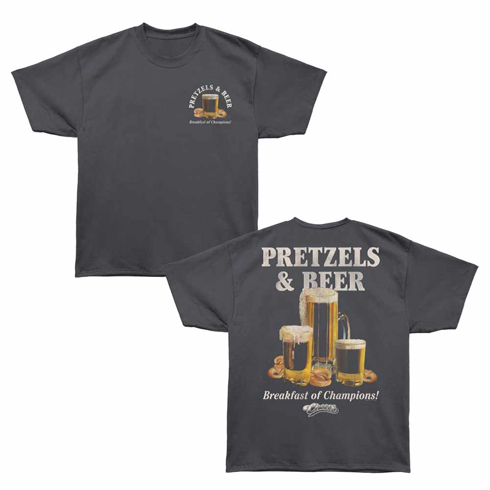 officially licensed Cheers Pretzels and Beer graphite t-shirt with front and back print