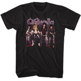 Black T-shirt featuring full-color Cinderella band photo with purple starry background and Cinderella logo.