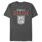 Retro Legend of Zelda graphic tee with classic Zelda logo and heraldic crest design