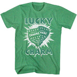 Green Charms T-shirt featuring green apple and watermelon heart-shaped candy with “Lucky Charm” text