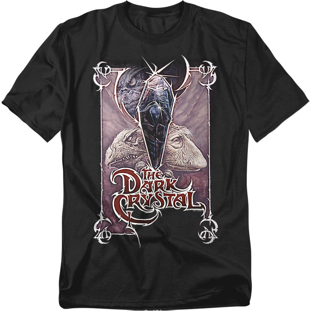 The Dark Crystal movie poster t-shirt featuring the iconic shard design with the Skeksis and Mystics from Jim Henson’s fantasy masterpiece.