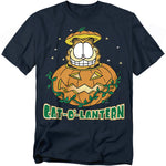 Black t-shirt featuring Garfield inside a carved jack-o-lantern with the caption “Cat-O-Lantern” in bold green and orange lettering.