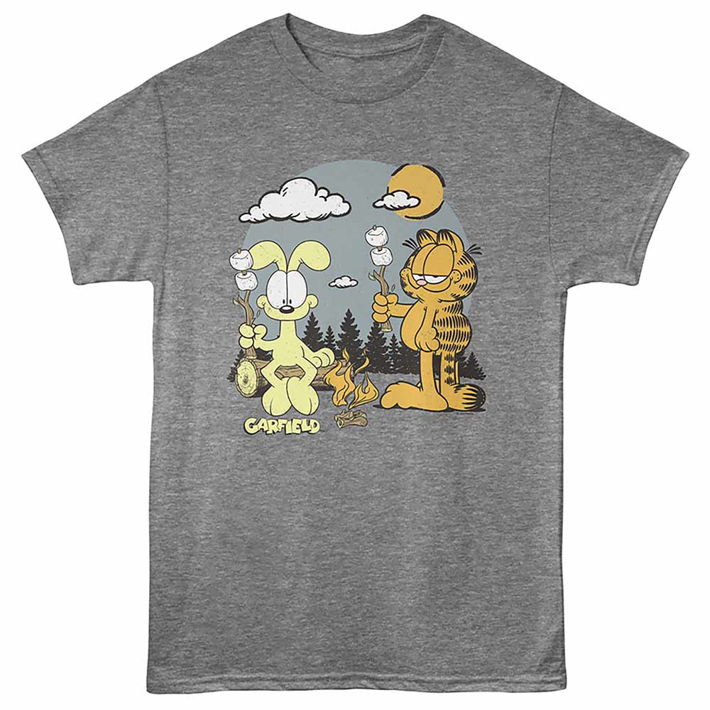 Garfield Roasting Marshmallows T-Shirt officially licensed Garfield camping graphic tee