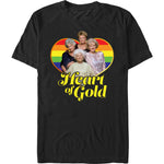 Retro Golden Girls graphic tee with rainbow heart artwork and vintage sitcom style