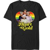 Retro Golden Girls graphic tee with rainbow heart artwork and vintage sitcom style