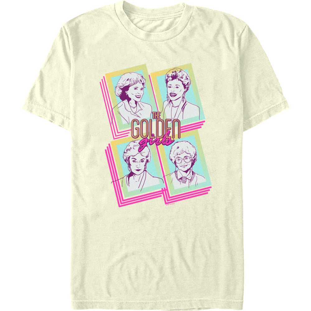 Vintage style Golden Girls cast portrait graphic tee with colorful retro geometric design
