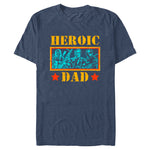 Heather navy G.I. Joe Heroic Dad graphic T-shirt featuring vintage character artwork and distressed retro lettering