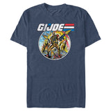 Heather navy G.I. Joe graphic T-shirt featuring retro action hero artwork with explosive comic-style battle scene