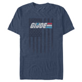 Heather navy G.I. Joe graphic T-shirt featuring distressed American flag artwork and classic logo design