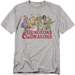 Heather grey t-shirt featuring the full cast of the 1980s Dungeons & Dragons cartoon with the show’s logo beneath them.