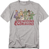 Heather grey t-shirt featuring the full cast of the 1980s Dungeons & Dragons cartoon with the show’s logo beneath them.