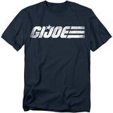 Navy t-shirt featuring the distressed white G.I. Joe logo with three horizontal stripes.
