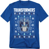 Blue t-shirt with 'Transformers' logo and design on a white background