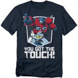 Navy blue t-shirt featuring Optimus Prime pointing with bold text below reading “You Got the Touch.”