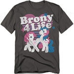 Charcoal gray t-shirt with two vintage-style My Little Pony characters under the bold text “Brony 4 Life” in white.