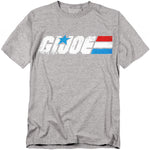 Heather gray t-shirt featuring the distressed white G.I. Joe logo with a blue star and red-white-blue stripes.