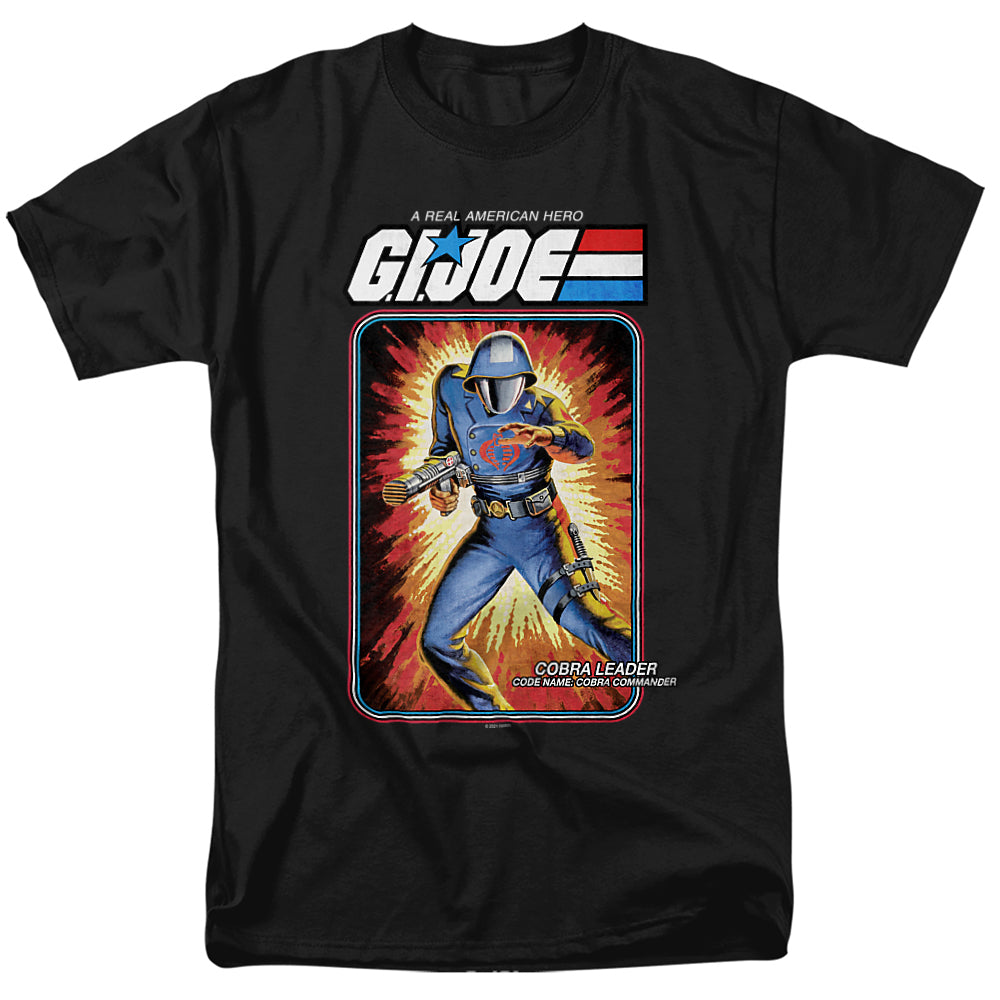 Black t-shirt featuring G.I. Joe’s Cobra Commander in vintage explosive action artwork with the G.I. Joe logo above.