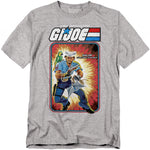 Heather gray t-shirt featuring G.I. Joe character Shipwreck in classic cardback artwork style with parrot Polly on his shoulder.