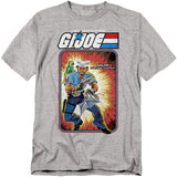 Heather gray t-shirt featuring G.I. Joe character Shipwreck in classic cardback artwork style with parrot Polly on his shoulder.