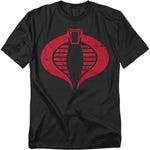 Black t-shirt featuring the distressed red Cobra insignia from G.I. Joe.