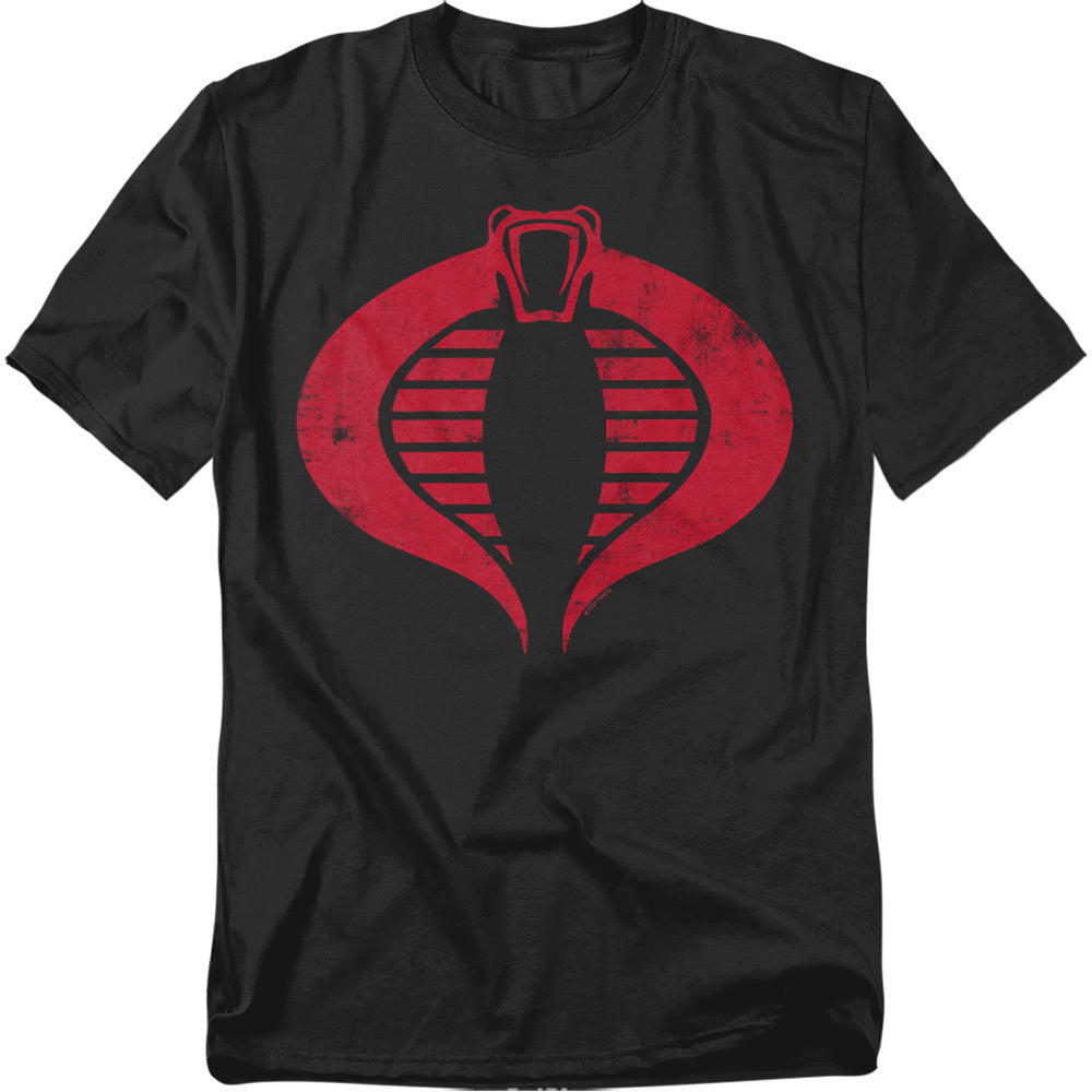 Black t-shirt featuring the distressed red Cobra insignia from G.I. Joe.