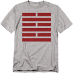 Heather gray t-shirt with the red Arashikage clan hexagram (63rd I Ching hexagram, water over fire) symbol used by Snake Eyes from G.I. Joe.
